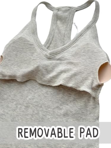 Image of Danysu V Neck Racer Back Tank Tops for Women Padded Fitted Long Basic Cami