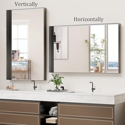 Image of Koonmi Bathroom Wall Mirror, 48x30 Black Mirror for Over Sink