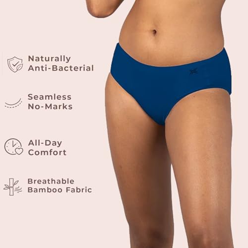 Image of Lavos Bamboo Cotton Panties for Women, Comfortable Soft Mid-Waist Hipster Panty with Thin Inner Elastic, Anti-Bacterial Odour Free Underwear for Womens, Seamless No Visible Briefs for Ladies