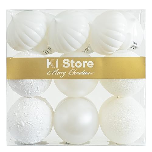 KI Store 18 Stück Weihnachtskugeln 8 cm Weiss Enzian Perlmutt...