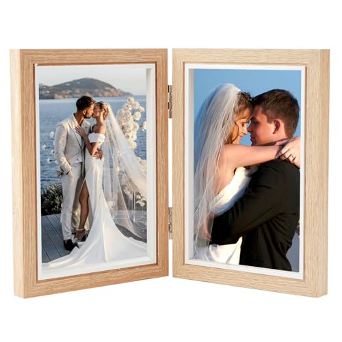 CAAGGMM Cadre Photo Double, 12,5 x 17,5 cm Cadre Photo Collage en Bois, Cadres Photo Pliables, Pour les Chambres à Coucher, la Décoration Intérieure(Couleur...