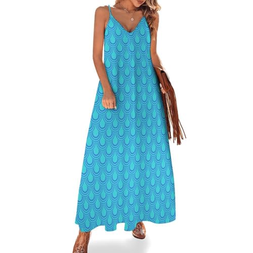 Vestido de Tirantes con Escote en V y Mangas abullonadas para Mujer, de Escamas Azules, Holgado, para Playa, Talla Grande, Talla 4XL