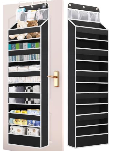 Image of Wakaye Over the Door Storage Hanging, 6 Tier Behind Door Organizer for Bedroom Nursery Closet to Store Diapers/Toys/Shoes/Sundries/Stuffed Animals/Bags, 1 Pack, Black