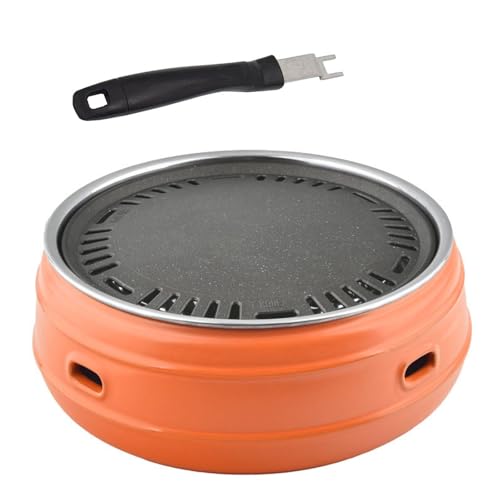 Estufa de carbón Redonda de Barro, Parrilla portátil para Camping, Barbacoa de cerámica, Parrilla de Barro de 33 cm, Accesorios para cocinar al Aire Libre (Naranja)