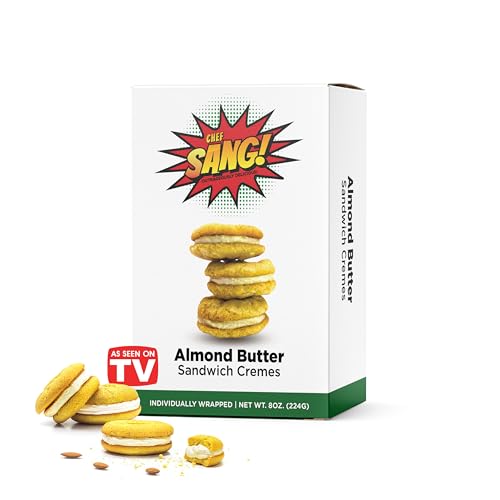 CHEF SANG! Almond Butter Sandwich Cookies | Real Almond Butter Cream Filling | Non-GMO | No Artificial Flavors or Preservatives | Individually Wrapped Cookies | Backpack Friendly | 6oz (Pack of 1)