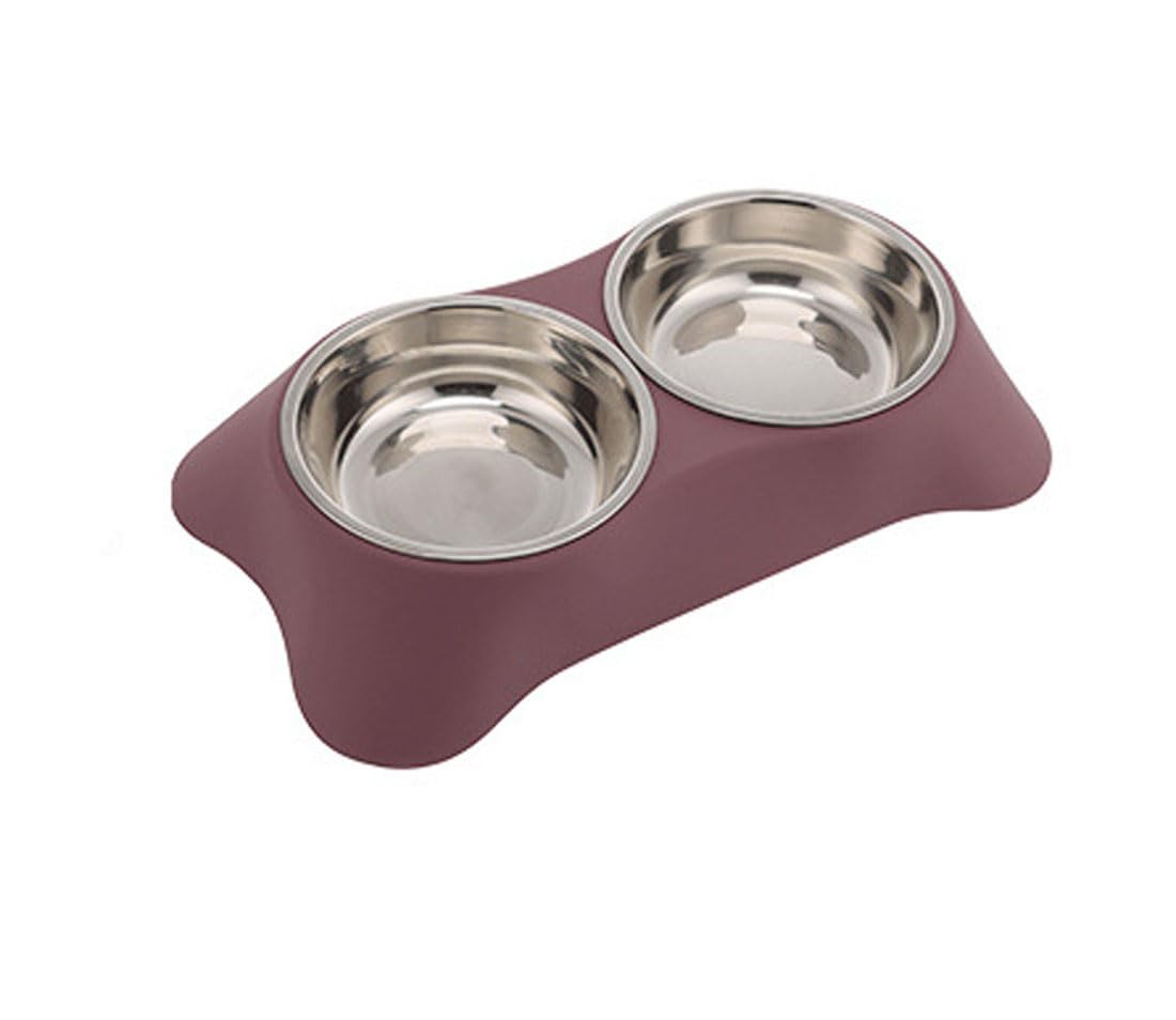 Double Dog Cat Bowls Double Dog Water and Food Bowls Stainless Steel Bowls with Non-Slip Mats for Puppy Small Dogs Cats and Pet etc (Purple Red, Small)
