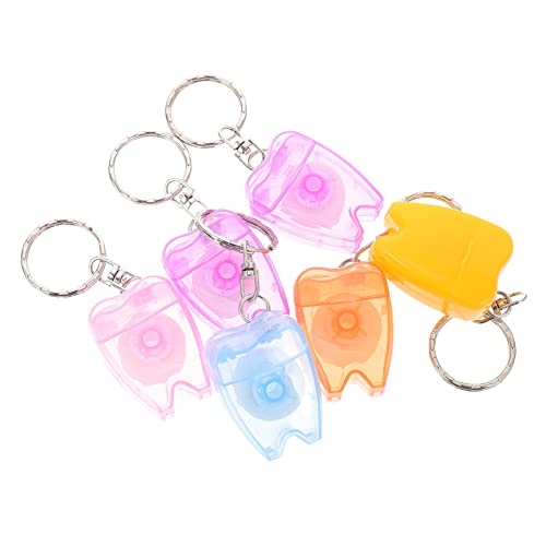 DOITOOL 6Pcs Dental Floss Picks， DOITOOL 6Pcs Dental Floss Keychain Portable Cleaning Mint Tooth Cleaner with Tooth Shape Box Oral Hygiene Supplies for Travel (Random Color)