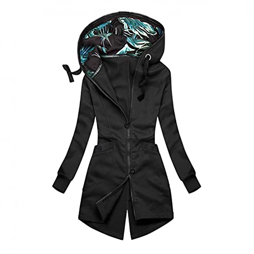 Hoodies Sweatshirt Women Plus Size Floral Print Zip Up Tunic Pullover Jackets Funnel Neck Long Hoodie Coat