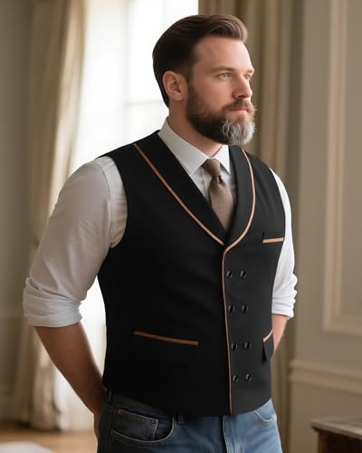 Men's Suede Double Breasted Vest Big and Tall Waistcoat with Shawl Lapel2