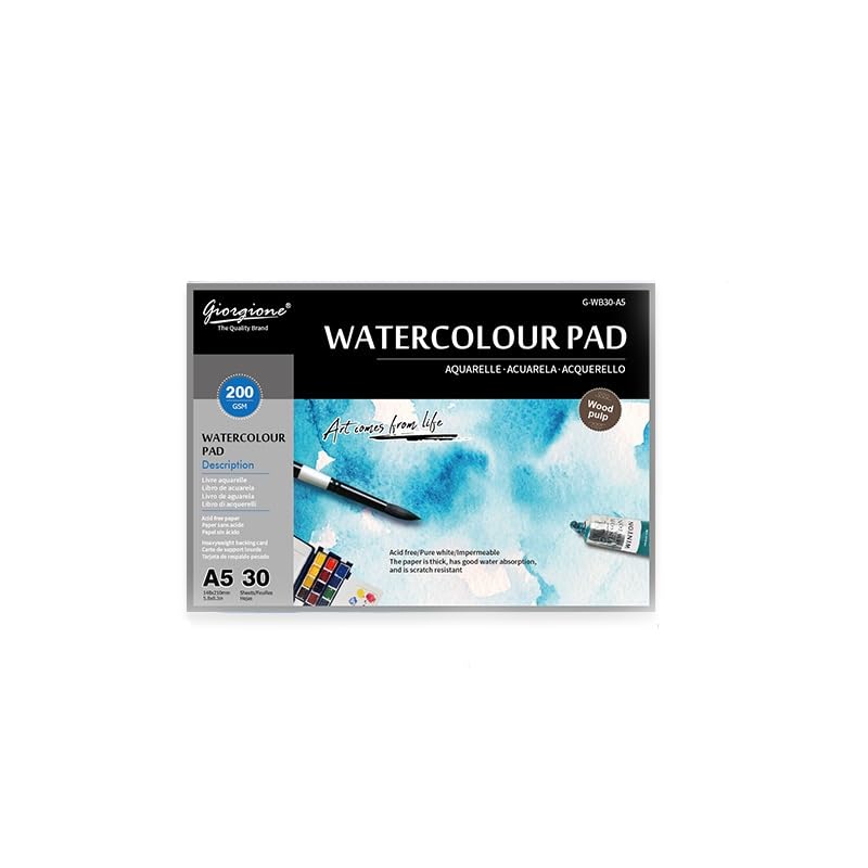 Watercolour Paper Pad A5, Watercolour Sketchbook, Glued Bound, 30 Sheets Water Colour Paper for Students Adults Artists Drawing Painting Supplies (A5)
