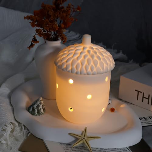 Keramik Teelichthalter Tannenzapfen Halbtransluzente Unglasierte Weiss...