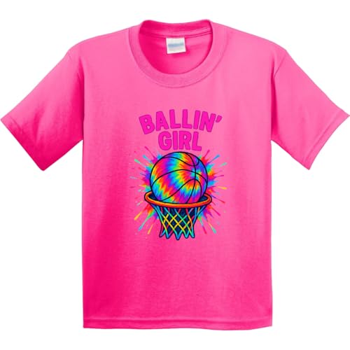 inktastic Ballin' Girl Basketball Rainbow Splash Youth T-Shirt