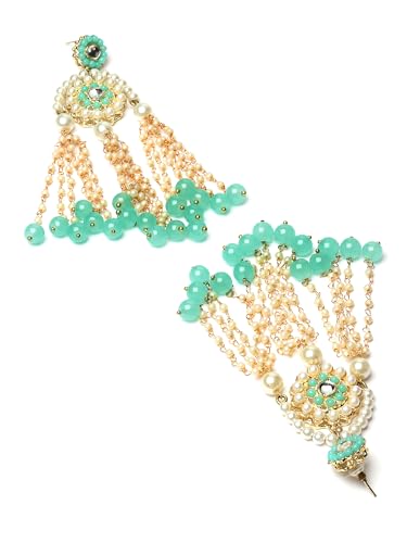 Image of Karatcart Yellow Crystal and Pearl Kundan Dangler Earrings for Women