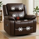 ANJ Swivel Rocker Recliner Chair, Manual Rocking Glider Massage Recliner with Heat, Overstuffed PU Leather Big Large Recliner for Living Room Bedroom Nursery