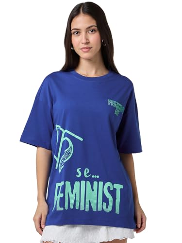 T-shirt imprimé graphique femme Bewakoof oversize bleu Surf The Web taille M 677602