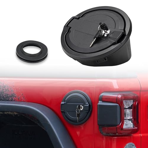 FieryRed Aluminum Gas Cap Cover with Lock, Fuel Filler Door Locking Gas Tank Cap Cover Compatible...