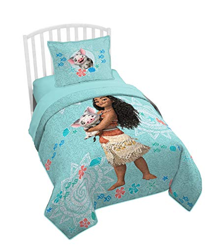 Moana Twin/Full Quilt & Sham Set - Super Soft Kids Bedding Features Pua - Fade Resistant Polyester (Official Disney Product)