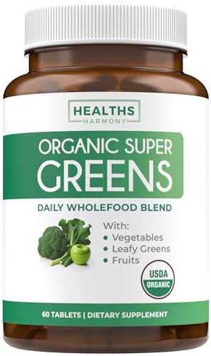 USDA Organic Super Greens Supplement - Organic Greens Fruits and Vegetable Supplement for Adults with 28 Superfood Complex with Superfruits Roots Herbs & More - Vegan & Non-GMO (Up to 1 Month Supply)