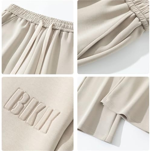 Men Steel Stamp Printing Wide Leg Trousers Straight Solid Lightweight Cotton Knitted Sports Pant2