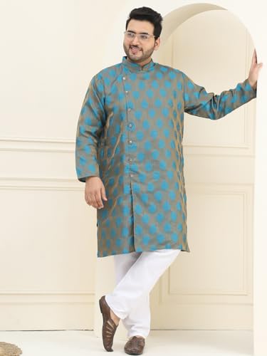 Image of SOJANYA Plus(Since 1958) Men's Pure Cotton Kurta with White Embroidery