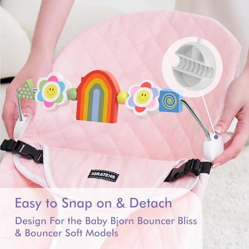 Image of iGRATENS Baby Bjorn Bouncer Toy Bar - Toy Bar for Baby Bouncer Seat Balance Soft & Bliss, Brightly Colored Shape, Develop Motor Skills, Wooden Toys, Environmentally Friendly Paint, Rainbow