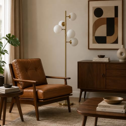Image of BOKT Brass Floor Lamp 5 Head Milk Glass Vintage Adjustable Reading Lamp