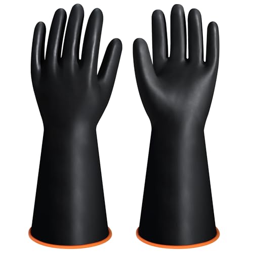 14" XL Size Latex Chemical Resistant Gloves, Reusable Heavy Duty Long Rubber Gloves Dishwashing Glove, Industrial Safety Gloves for Men, Forearm Protection Waterproof Resist Strong Acid, Alkali, Oil