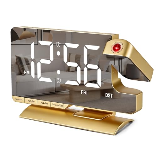 SZELAM Alarm Clock Bedside with Projection Digital Clock, 7 . 3 Mirror Clock with 180 °Rotating