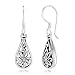 925 Oxidized Sterling Silver Flora Design Open Filigree Teardrop Dangle Hook Earrings