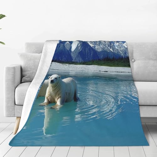 Manta de franela suave con diseño de dos osos polares, acogedora manta de sofá y cama, ligera, duradera, adecuada para todas las estaciones