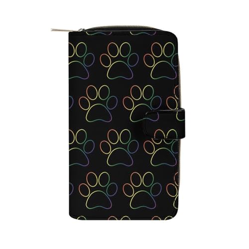 Rainbow Paw Print Funny RFID Blocking Wallet Slim Clutch Organizer Purse with Credit Card Slots for Men and Women