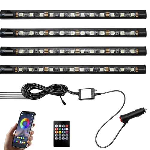 Car LED Light Strip Interior 4PCS 22cm RGB Atmosphere Light App & Remote Control 48 LEDs Multicolor Interior Ambient Lighting 12V with Audio Synchronization Waterproof Car Accessories for Men Women