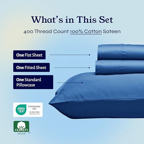 image for California Design Den Twin Sheets Set - 400 Thread Count Sateen, Natur