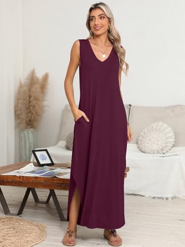 Image of BELAROI Womens Plus Size Maxi Dress Sundress Summer Casual Sleeveless V Neck Pockets Beach Swimsuit Coverup Loose