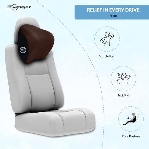 Image of Neodrift 'CurveNeck Pro' - Neck Rest Cushion Orthopedic Velvet Memory Foam Pillow for Neck, Head, Shoulder Support - Pain Relief for Car, 1 Pc (Colour-Brown)