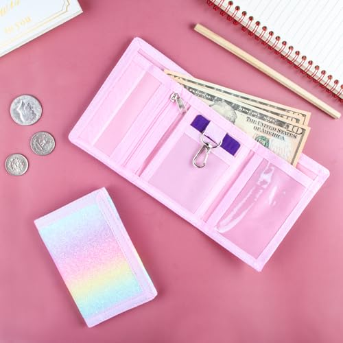 Image of Kids Wallet for Boys Girls Teens Trifold, Canvas Toddler Wallet for Boys, Cute Zipper Wallets Youth with Coin Pocket Card Holders, Novelty Wallets for Childrens Birthday Gifts, Rainbow Glitter