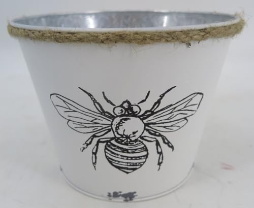 212 Main AI-GA3510-420 White with Black Bee & Rope Accent Planter