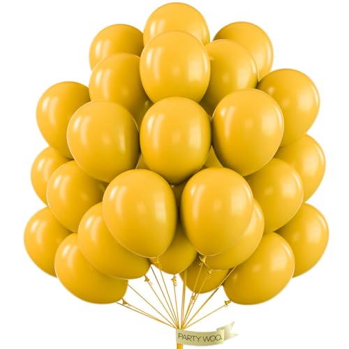 Image of PartyWoo Mustard Yellow Balloons 100pcs 12 Inch Boho Netural Fall Balloons for Birthday Engagement Baby Shower Anniversary Bee Sunflower Little Cutie Thanksgiving Party Decorations Yellow-F57