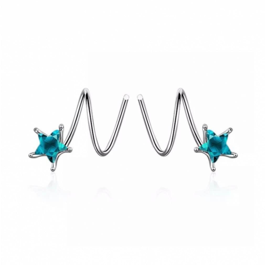 Boucle d'oreille étoile bleue anti-perte spirale 2 trous