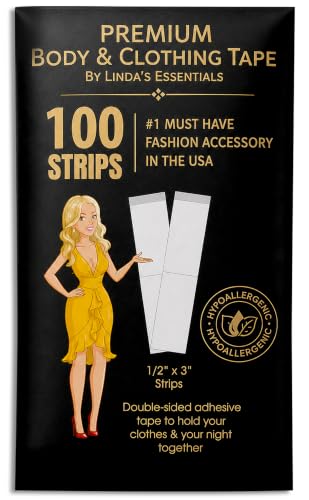 Lindas Essentials Double Sided Body and Fashion Tape (100 Pack) - Extra Adhesive Double Sided Boob Tape for Clothes & Skin All Fabric Types Perfect for Dresses Body & Bra Support