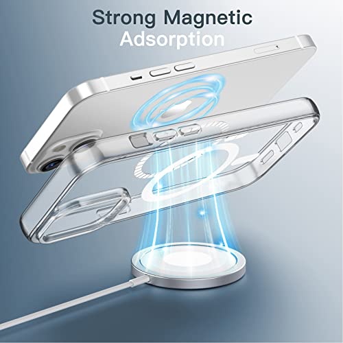 JETech iPhone 14 6.1インチ用 マグネット ケース MagSafe ワイヤレス充電対応 衝撃吸収 バンパーカバー 傷つけ防止 透明バック (クリア)