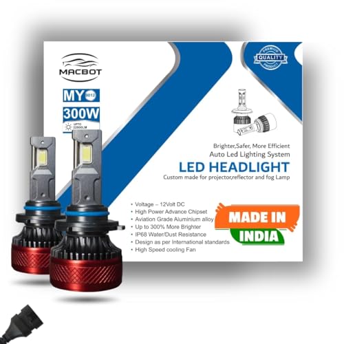 Image of MACBOT 9012 /HIR2 Type Yellow LED Headlight Bulb 300 Watt MY-9012, with 2-Year Replacement Warranty - Made in India for Cars (150 Watt Each Bulb) Bright Warm White Light For New Baleno, New Swift