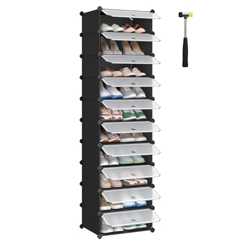 SONGMICS Schuhregal mit 10 Ebenen, Steckregal, Regalsystem, Schuh-Organizer, DIY-Regal, mit Tür, aus PP-Kunststoff, schwarz LPC10HV1 SONGMICS Schuhregal mit 10 Ebenen, Steckregal, Regalsystem, Schuh-Organizer, DIY-Regal, mit Tür, aus PP-Kunststoff, schwarz LPC10HV1