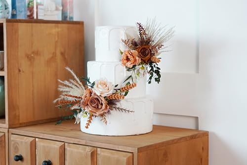 Cake Topper de flores secas terracota y naranja para boda miniatura 6