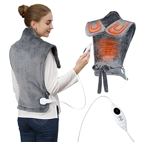 Heizkissen für Rücken Schulter, Elektrisches Wärmekissen mit Abschaltautomatik, Rückenwärmer Heizdecke mit Schnelle Erwärmung und 6 Heizstufen,70cm Taillenriemen,Flanellmaterial,Waschbar,Grau,60x85cm Cover