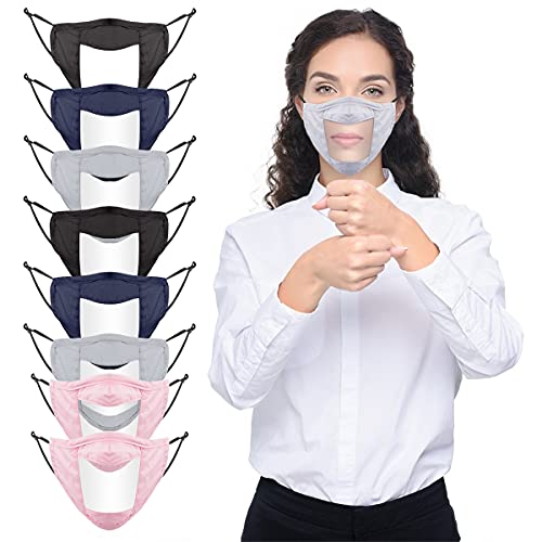 10pcs Cotton Face Cover with Clear Window- Reusable Anti-dust Mouth Guard Face Mas-k Outdoor Facial Protection Visible Expression for The Deaf and Hard of Hear
