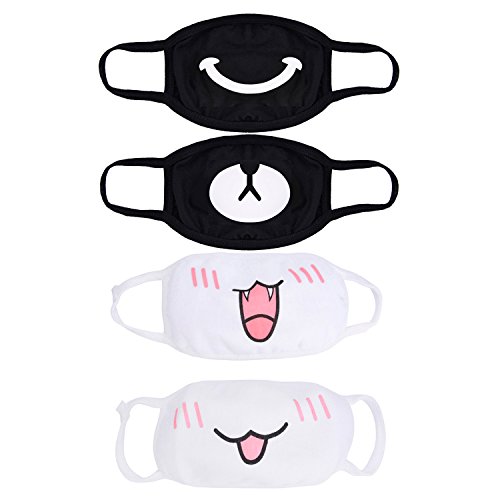 Aniwon Mouth Mask, 4 Pack Unisex Kpop Mask EXO Mask Anti-dust Cotton Face Mask for Men and Women (Black&White)