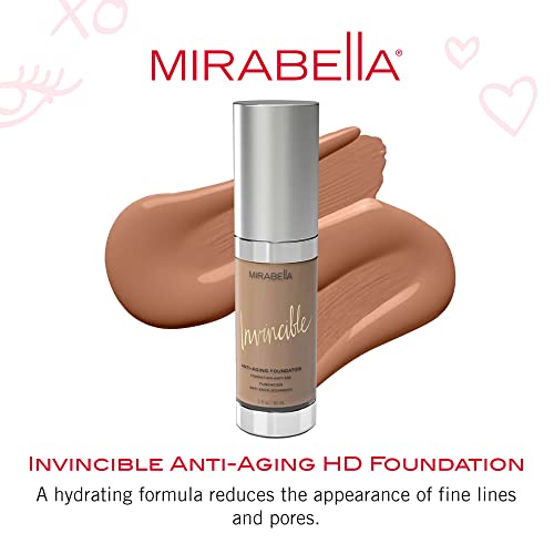 Mirabella Invincible Anti-Aging Full Coverage Hd Liquid Foundation, Dark V - Moisture-Rich Formula Minimizes Acne, Fine Lines & Wrinkles For Smoother & Brighter Skin - Paraben-Free & Cruelty-Free #TOP1
