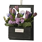 Hogar y Mas Flores Artificiales para Jardín con Macetero Negro de Madera Natural, Flores Moradas Decorativas Vintage 23x7x16 cm