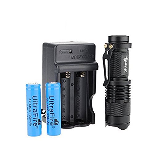 BESTSUN Super Bright Tactical Flashlights Rechargeable WF-501B LED 1200 Lumens Single Mode Small Handheld Flashlights Lamp Torch Set with Pressure Switch, Picatinny Offset /Barrel Mount Included (Picatinny offset mount with 2BAT)